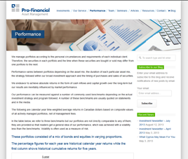Pro-Financial - Private Client - Performance