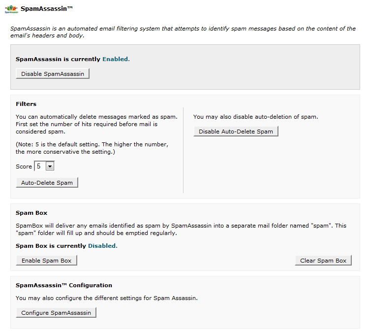 cPanel SpamAssassin - Screenshot